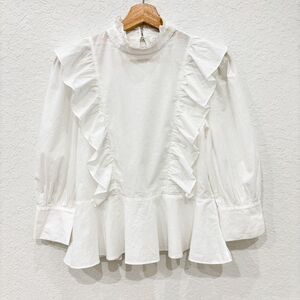 RHODE Sylvie Cotton White Peplum Ruffle Top Size XS